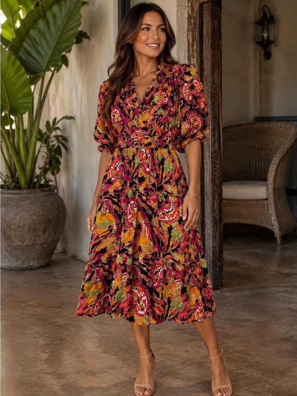 MEET ME IN SANTORINI - Vibrant Patterned Maxi Dress NWT